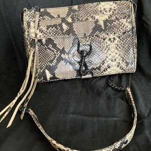 Rebecca Minkoff Snake-Print Crossbody in Taupe and Black